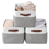 DECOMOMO Storage Baskets for Shelves - Fabric Storage Bins, Linen Closet Organizers and Storage (Grey & White, Large - 3 Pack)