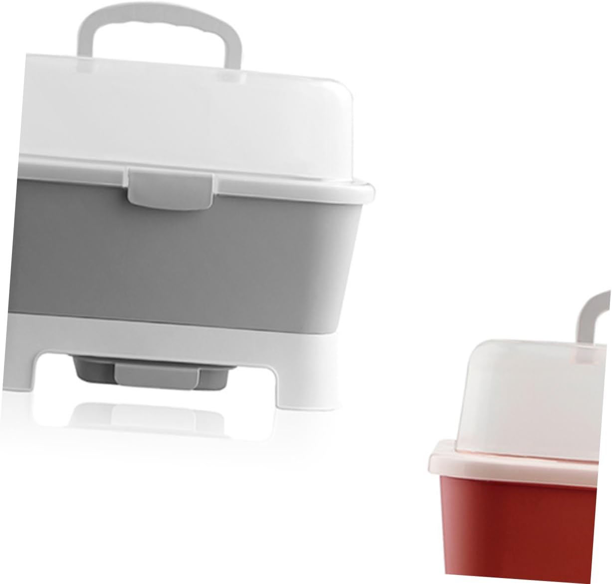 Organize Your Kitchen Plastic Bowl Storage Box with Utensil Holder Draining Organizer Cover Grey