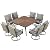 EROMMY 9-Piece Outdoor Dining Set, 8 Swivel Wicker Chairs with Thick Cushions & Wood-Like Dining Table with Umbrella Hole, Patio Furniture Set for Porch, Garden, Backyard, Poolside, Deck, Grey