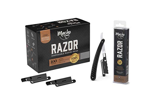 Exclusive Aluminum Straight Razor Handle for Professional Barbers Plus 100 Disposable Straight Razors with Safety-Lock
