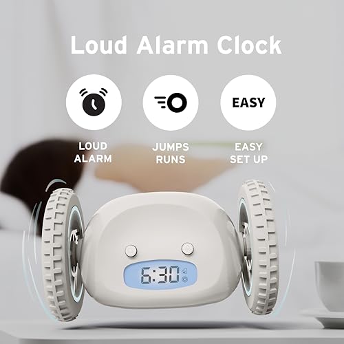 Image of CLOCKY Alarm Clock on Wheels - Loud Rolling Alarm Clock for Heavy Sleepers | Runaway Clock that Jumps & Runs to Wake You Up | Funny Unique Gift for Adults, Teens & Kids Bedrooms (Mist)