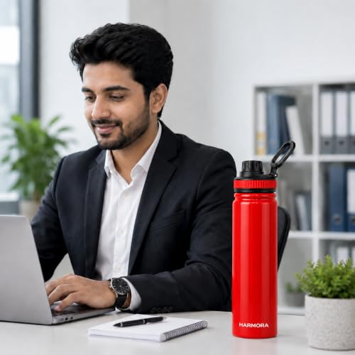 Image of Premium 1 Litre Vacuum Insulated Stainless Steel Water Bottle | SUS 316 Food Grade Steel | Hot 12 Hrs & Cold 24 Hrs | Leakproof, BPA Free | Wide Mouth with Steel Filter (RED)
