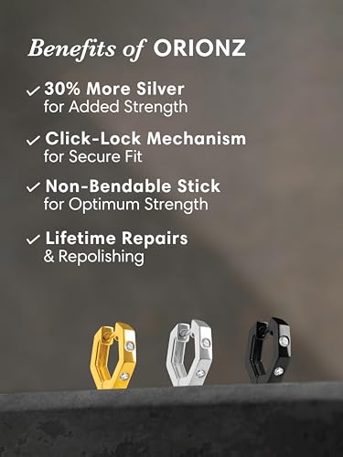 Image of ORIONZ Hoop Earrings for Men & Boys (1 Piece) - 925 Sterling Silver - Gift for Birthday Anniversary - 18k Gold Plated Jewellery - Men Fashion