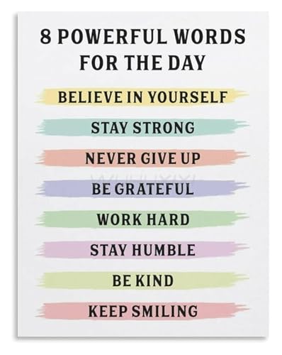 Minimalist Inspirational Art 8 Powerful Words for The Day Canvas Poster for Modern Home Decor(Unframed,16x24inch(40x60cm))