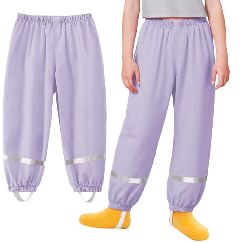 Baogaier Mädchen Matschhose Regenlatzhose Lila Bequem Atmungsaktiv Ungefüttert Wind-und wasserdichte Dünn Leicht Sport Kinder Regenhose Regenbekleidung mit Reflektor, für 9-10 Jahre, GR.134-140