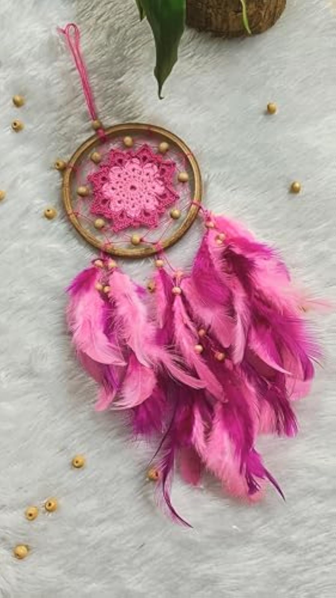 Boho Pink Dreamcatcher with Crochet Flower Design