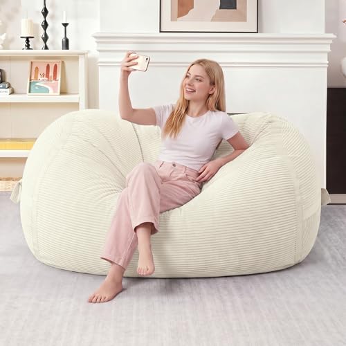 Image of 4FT Bean Bag Chair 4'Big Bean Bag Chairs with Adults, Large Beanbag Chair | Bean bag Lounger with Machine Washable Cover Corduroy Fabric, Comfy Chairs for Living Room Bedroom Dorm, Beige