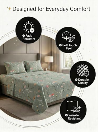 Image of Mafatlal 125 GSM Merino Double Bedsheet with Pillow Covers |90 x 100 Inches | Soft, Breathable & Lightweight | Green
