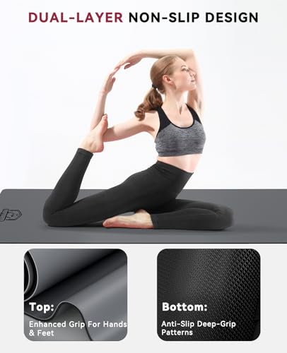HAPBEAR Large Yoga Mat - 72"x30" Extra Wide Exercise Mat, 1/5" Thick Dual Color PVC, Anti- - image 3