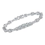 Tennis Bracelet Cubic Zirconia Graduated 18K White Gold Plated Sparkly Round Cut CZ 7.5in Hypoallerg