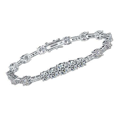 Tennis Bracelet Cubic Zirconia Graduated 18K White Gold Plated Sparkly Round Cut Cz 7.5In Hypoallergenic Jewelry Valentines Day Gift For Women Men #TOP9
