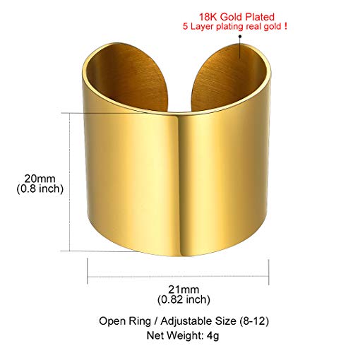 Goldchic Jewelry 18K Gold Plated Polished Wide Statement Cuff Rings Band For Women Thumb Ring Men Big Party Stacking Finger Rings Adjustable Plain Open Ring #TOP6
