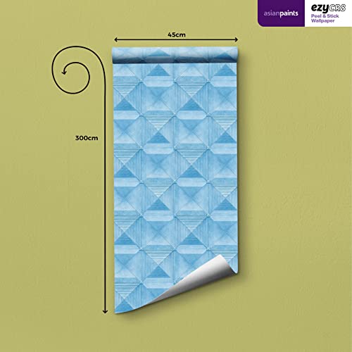 Image of Asian Paints EzyCR8 Textured Geometric Pyramids-Blue Self Adhesive Wallpaper (45x300cm) DIY Wall Decor Water-Resistant Multi Surface Application for Living Room, Puja Room, Kids Room