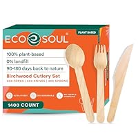ECO SOUL Biodegradable Cutlery | Bamboo Silverware Utensils Flatware | Bamboo Cutlery Set | Set of Forks, Spoons, Knives | Eco-Friendly, Compostable & Disposable Wooden Cutlery | Party & Home Use