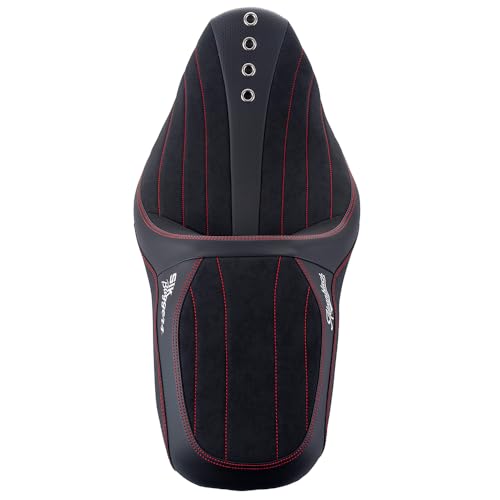 Advanblack Motorcycle Seat Harley Touring Seat "Sik Baggers" Custom Stitching Pillion Rider and Passenger Seat Fit for 2009-2023 Harley Touring Road Glide/Street Glide (Red Stitching)