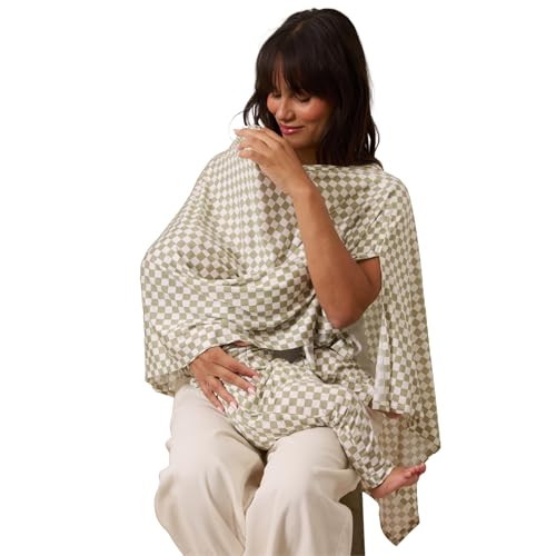 Image of Solly Baby Nursing Cover, Ultra-Breathable, Lightweight Breastfeeding Cover-Up, Buttery-Soft Fabric, Universal Fit, Postpartum Essentials, Newborn Must Haves, Sage Chequer