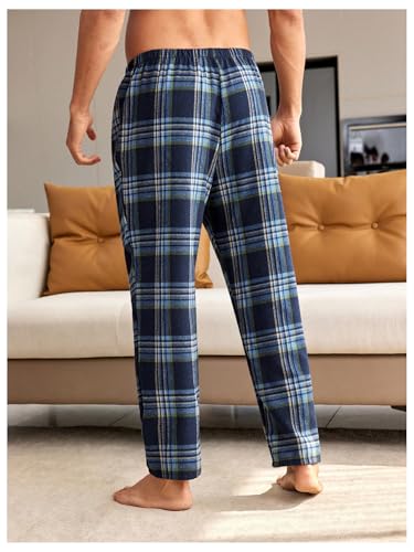 WDIRARA Men's Elastic Waist Flannel Pajama Pants Plaid Sleep Bottoms Lounge2