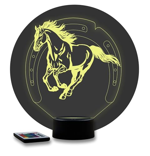 JNB-Maker Lampe 3D Cheval au Galop - Veilleuse Équitation Illusion Optique 16 Couleurs avec Télécommande - Cadeau Passion Cheval, Déco Chambre & Centre...