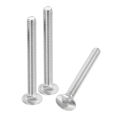 Image of uxcell 5 /16-18x3 Carriage Bolt, 50pcs Round Head Square Neck Screws, 304 Stainless Steel, Fully Threaded, Silver