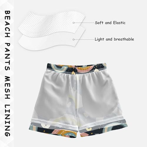 Pigsaly Boys Swim Trunks Pastel Boho Rainbow Hearts Boys Board Shorts Swimsuit Swimwear Summer Bathing Suit 2T4
