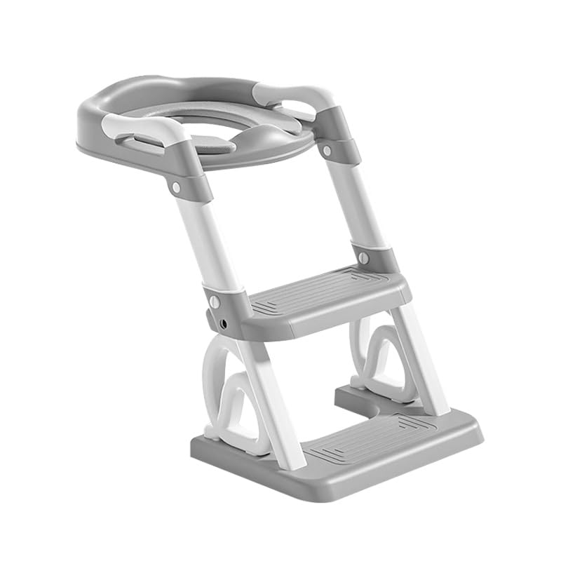 Asiento de inodoro para niños con escalera, entrenador de inodoro 2 en 1 con escalera, altura ajustable, cómodos asientos de inodoro seguros, escalera plegable para niños (gris, 2 en 1,30 x 28 x 49 cm