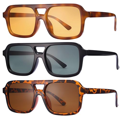 Retro Square Sunglasses 3 Pairs 70S Vintage Sun Glasses Lightweight Tinted Trendy Shades Glasses for Women