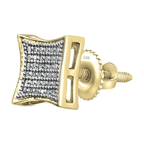 Dazzlingrock Collection 0.08 Cttw Round White Diamond Kite Shape Unisex Screw Back Stud Earring (1Pc Only) in 14K Solid Yellow Gold Cover