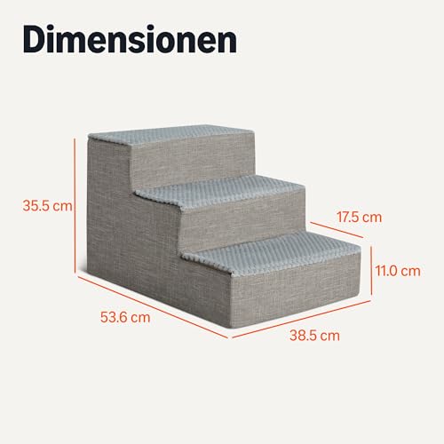 Amazon Basics Hundetreppe, Höhe 35,1cm, 3-Stufige Hundetreppe für Schlafcouch und Sofa, Haustiertreppe mit Rutschfester Unterseite für Haushunde und Hauskatzen, Grau