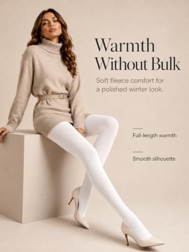 Image of DancMolly Opaque Fleece Lined Tights for Women, High Waist Warm Winter Thermal Control Top Pantyhose