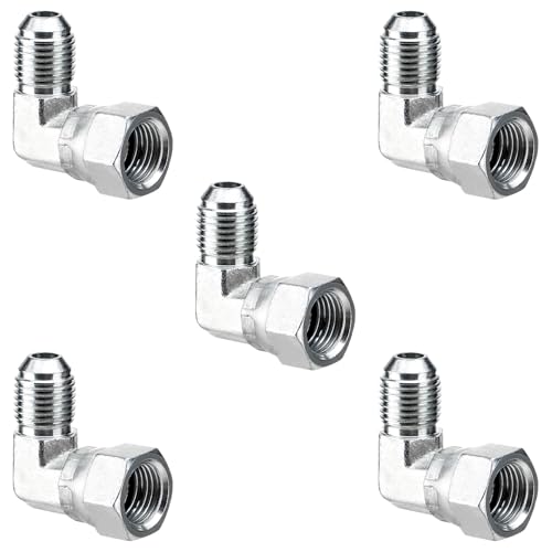 Image of 5 Pack 90 Degree Elbow JIC 37 Hydraulic Fittings: 3 /8 inch JIC Male x 3 /8 inch JIC Female, with Protection Cover Hydraulic Hose Swivel Crimp Fittings