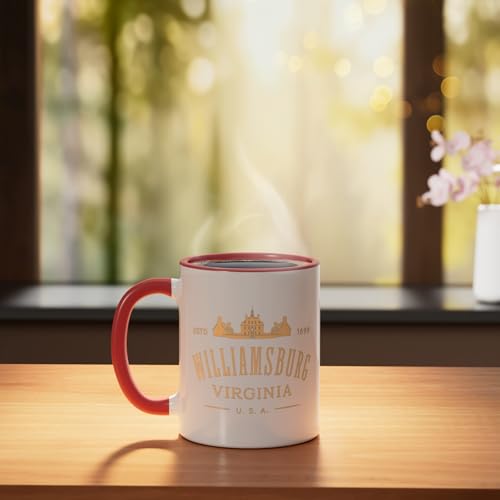 Taza cerámica roja y blanca diseño Williamsburg Virginia miniatura 3