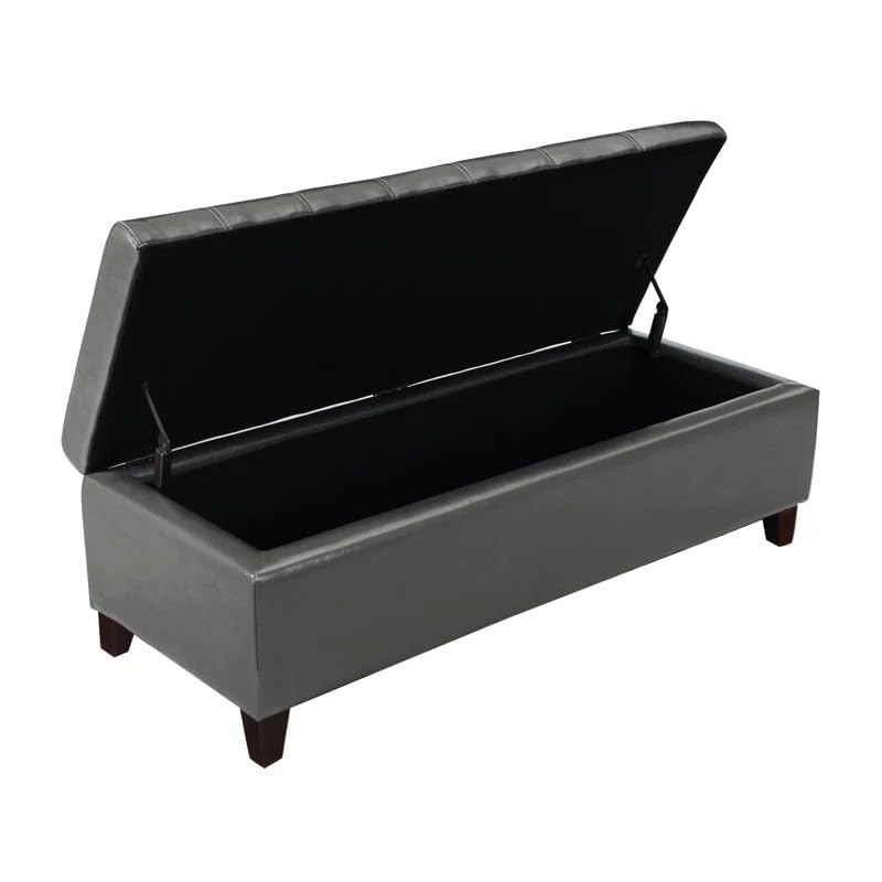 Image of LEGACY OF COMFORT Nysir 2 Seater Sofa Upholstered Ottoman Bench with Storage, for Living Room, Bedroom, Entryway (Dark Grey Leather)