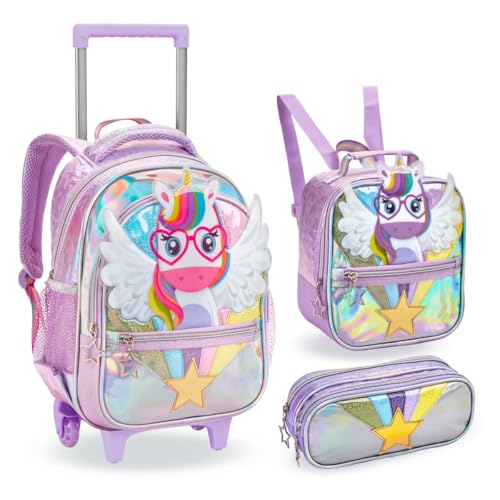 Mochila Kit Infantil Rodinhas Gel Unicórnio Lancheira Estojo (Roxa)
