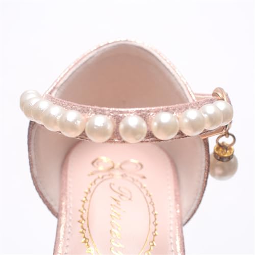 Girls Dress Shoes Mary Jane Sparkly Ballet Flats for Kids Pearl Chain Princess Shoes for Dress-Up Party 55333