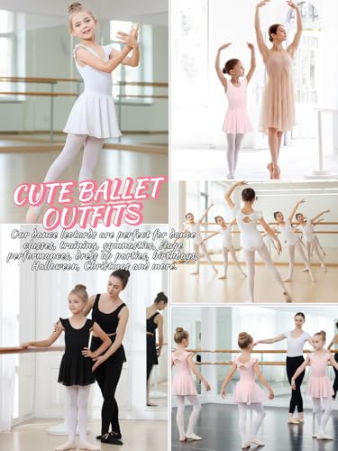 Kefiyis Ballettkleidung Mädchen Rüschenärmel Balette Kleidung Mädchen Baumwolle Ballett Trikot mit Abnehmbarem Rock Ballerina Ballettkleid Tanzkleid für 3-11 Jahre Weiß 140