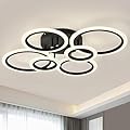 TEMINBU Modern LED Ceiling Light, Black 6 Rings Flush Mount Ceiling Light, 4000K Lighting Fixture Ceiling Lamp for Kitchen, Bedroom, Living Room, Laundry Room