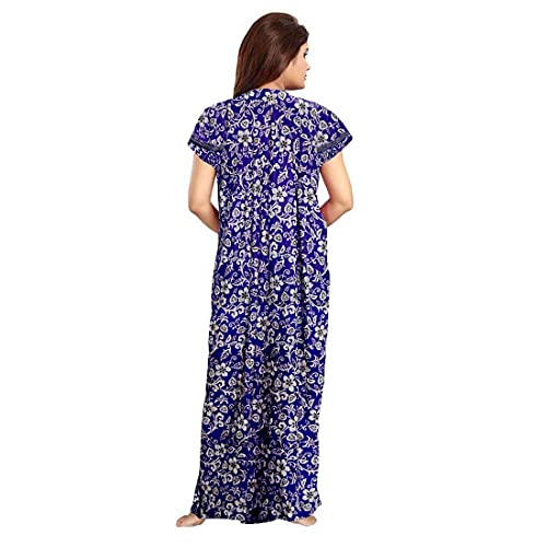 Image of WiWi Nighty for Women Cotton Printed Maxi Gown Ankle Length Nighty Night Dress Gown for Women Maxi - Free Size (Pack of 2) Blue & Red