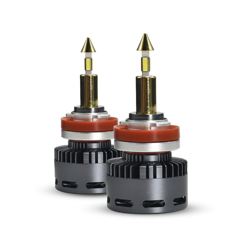 JEYEFFE 360 GOLD Lampadine LED Auto 30000 Lumen 55W 6000K — Faro LED 360° con Ventola, Plug&Play IP68, Monoled, Sostituzione 1:1 per Lampade Alogene, Per Fari Lenticolari, Alta Luminosità (H11)