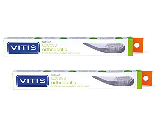 2 pack - Vitis Orthodontic Toothbrush Access Compact Head - Smaller brush head that is designed specifically to remove oral biofilm from around orthodontic appliances , Flexible neck to provide optimal cleaning angle