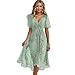 Shusuen Womens Boho Floral Printed Chiffon Dresses 2025 Elegant V-Neck Belted Summer Wedding Prom Cocktail Midi Dress（1-Mint Green,Small）