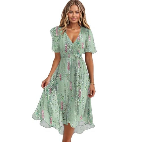 Spring Summer Chiffon Midi Dresses for Women 2025 Elegant Classy Wedding Guest Floral Formal Cocktail Prom Dress