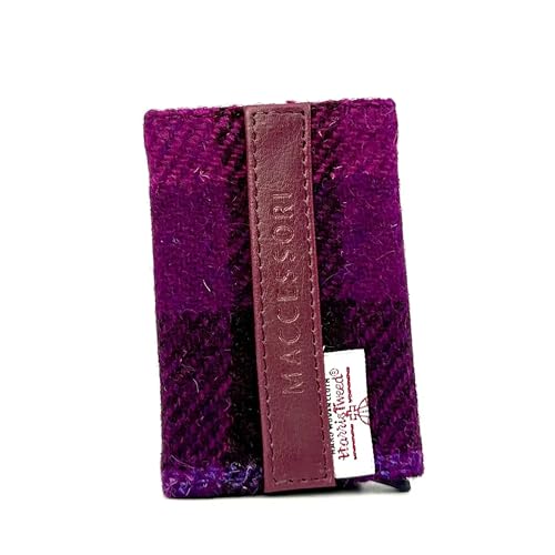 Maccessoro Harris Tweed Pop Up Card Holder – Handwoven Wool from Scotland – A Modern Classic in Heritage Fashion, Made in Scottland (Purple Check)4