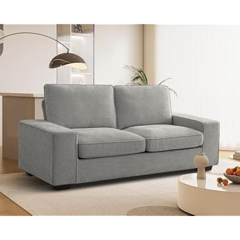 COHOME Loveseat Couch for Living Room,Chenille Upholstered Comfty Couch with Removable Covers Wide Armrest,Morden 2-Seater Small Sofa for Bedroom,Grey Cover
