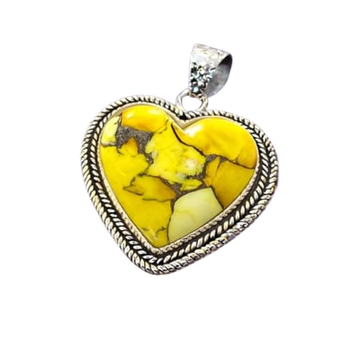 Honey Dahlia Turquoise Heart Pendant, 925 Sterling Silver Handmade Jewelry for Women, Natural Gemstone Love Heart Design, Boho Statement Pendant, Gift for Her