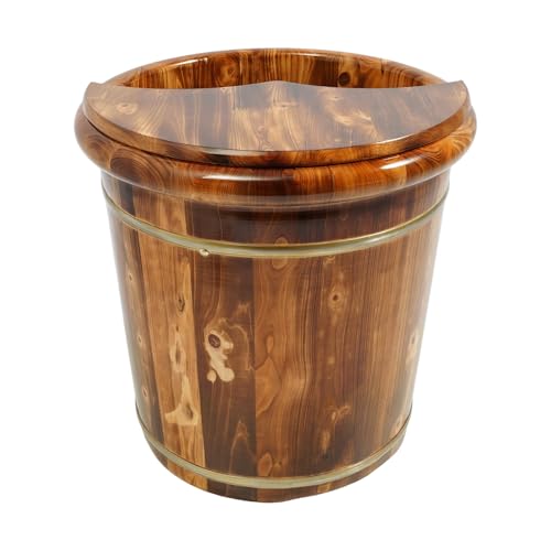 Bañera de madera para pies, barril de remojo de pies de madera maciza de 40 x 40 cm con cuentas de masaje y tapa, para relajación en casa, spa y adultos mayores miniatura 1