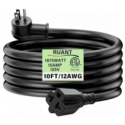 10Ft 12AWG Heavy Duty 15A-20A Right Angle 4-in-1 Extension Cord