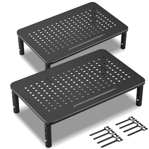 UPGRAVITY 2 Pack Monitor Stand, Monitor Stand Riser with Adjustable Height, Metal Computer Riser for 2 Monitors, Desk Monitor Stands with Cable Management for PC, Printer & iMac