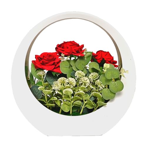 Cortina Artificial Flowers for Decoration | Aesthetic Room Decor, Home Decor, Living Room Decor & Bedroom Decor | Artificial Flower Wall Decor | Great for Gifting - White and Red - 29x7x29 CM