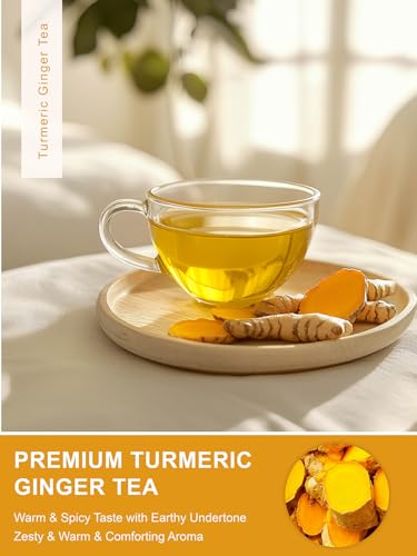 Image of TeeLux Turmeric Ginger Tea Bags, Spicy & Smooth Taste, Caffeine Free, 100ct | Natural Turmeric & Ginger Herbal Tea, Warming Spicy Notes, Sugar Free, Enjoy Hot or Iced