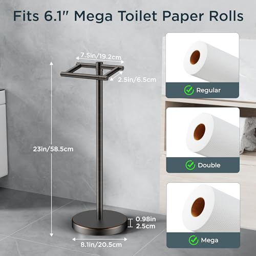 Image of FORIOUS Toilet Paper Holder Wall Mount, Stainless Steel Rustproof Double Post Pivoting Tissue Roll Holder for Bathroom, Commercial Toilet Paper Dispenser Toilet Paper Stand, Oil Rubbed Bronze